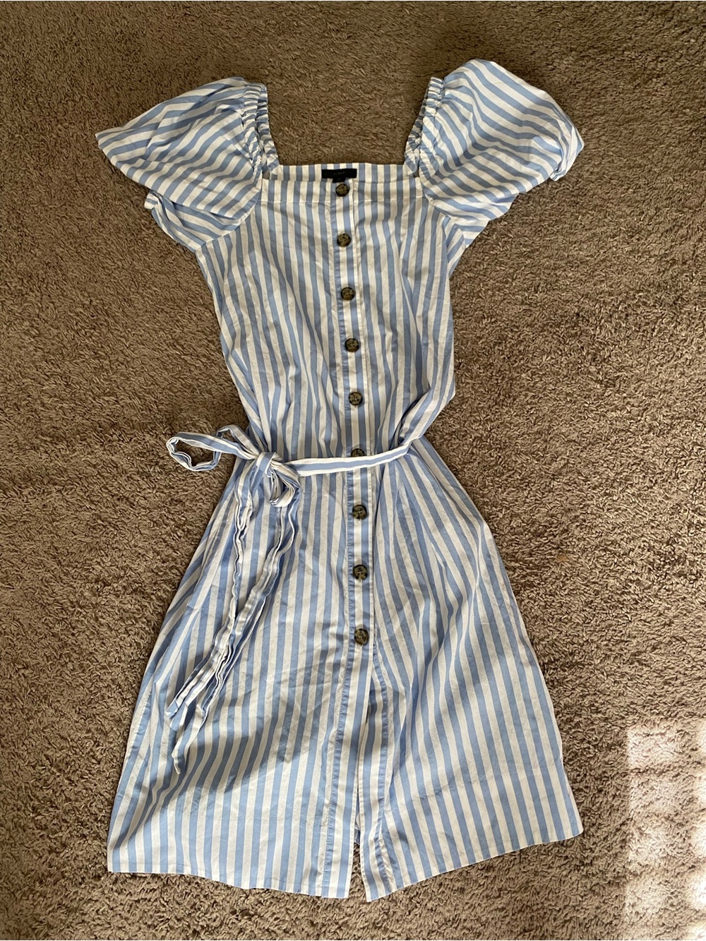 J. Crew Light Blue & White Striped Puff-Sleeve Midi Dress Size XS NWOT